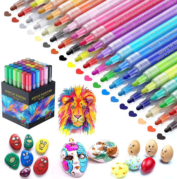Acrylic Paint Pens for Rock painting, Fabric, Canvas, Glass, Wood, Ceramic,  Photo Album, DIY Craft, Acrylic Paint Markers for Metal, Plate, Dishes,  Water-Based Set of 12 15 24 36 Vibrant Colors